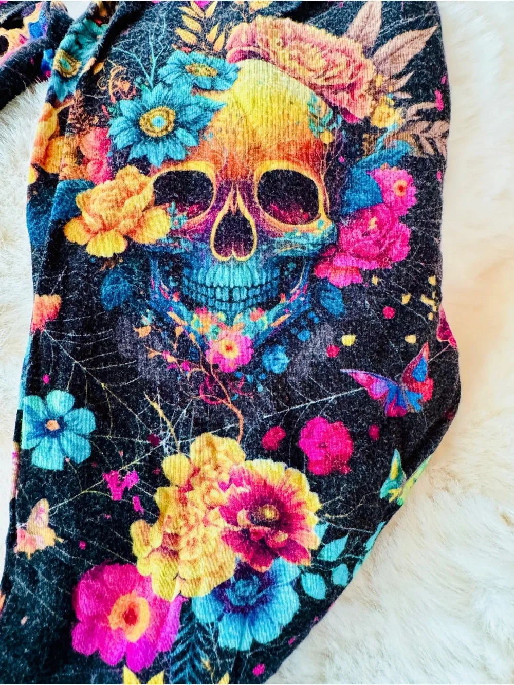 Bums & Roses, 2T, Floral Skull Two-Piece Pajama Set - Vibrant Multi on Black
